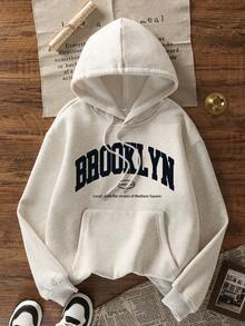 Loose Fit Letter Print Thermal Lined Sweatshirt