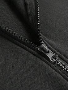 Men's Half-Zip Sweatshirt, Fashion Minimalist Solid Color Velvet Long Sleeve Sweatshirt, Autumn/Winter - Black - View 6