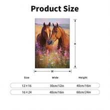 1PC Oil Painting Of Two Brown Horses In A Meadow With Wildflowers12X16inch And 16x24inch Framed , Classic Wooden Frame, Suitable For Living Room, Bedroom, Bathroom And Other Decorations, Perfect Gifts For Christmas, Halloween And Thanksgiving