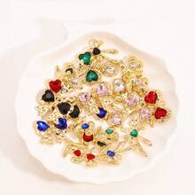 10pcs Mixed Shiny Colorful Heart, Crystal, Bow, Rabbit, Water Drop Elegant Alloy Pendants, Charms For Necklace, Earrings, DIY Jewelry Making - Gold - View 4