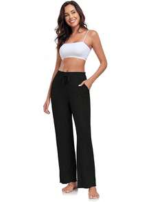 Women's Bamboo Rayon Pajamas Pants Wide Leg Yoga Pants Casual Loose Cozy Sweatpants With Pocketshalloween - Black & White - View 10