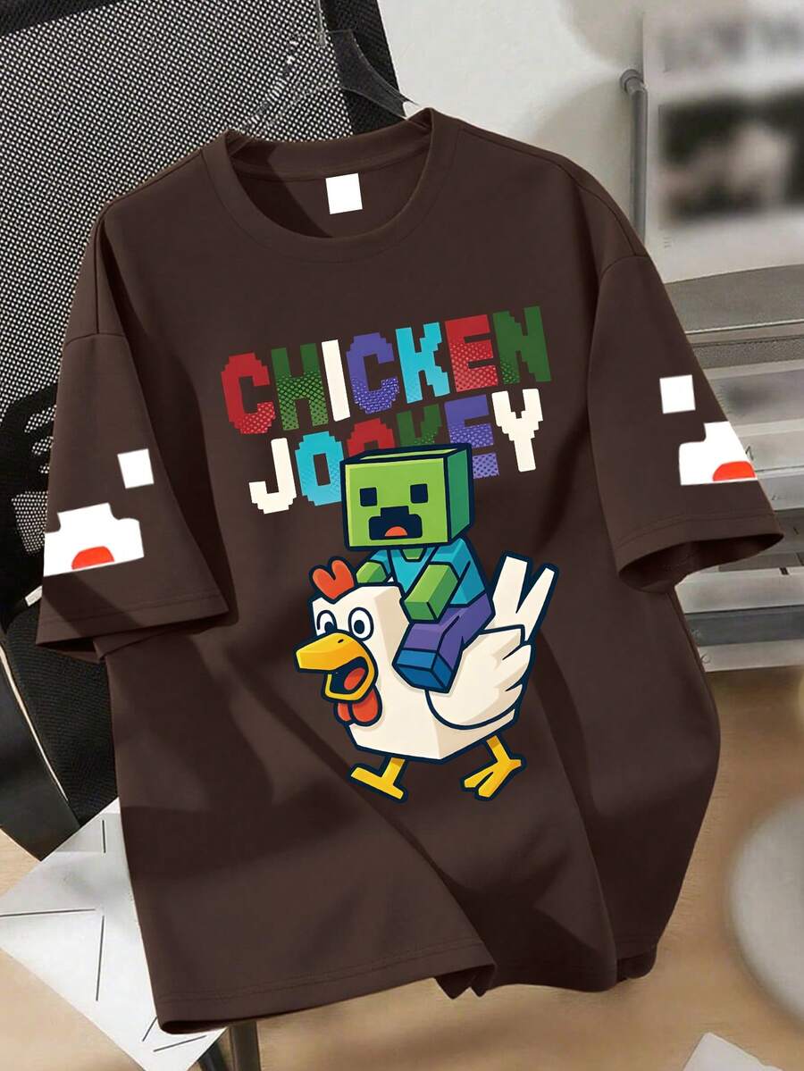 1件青少年男孩酷炫游戏印花短袖T恤，柔软亲肤，夏季时尚