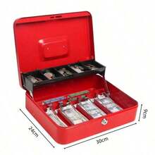 1PC Heavy-Duty Metal Cash Box With Key Lock - Secure Money Storage Box With Removable Coin Tray & 2 Keys - Portable Cash Box For Home, Office, Retail Shop - Double Layer Organizer For Bills, Coins, Valuables (Black) - Multicolor - View 19