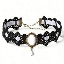 1pc Gothic Lace Choker Necklace With Rhinestone, Adjustable Clavicle Jewelry, Women'S Fashion Collar, Gift For Parties, Halloween, All-Season Accessory - 1 件隨機顏色 - 查看 8
