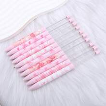 10pcs/Set New Pink Bow Beaded Ballpoint Pen, Cute Pink Beaded Silicone Barrel Plastic Pen, Valentine's Day Gift Craft Making
