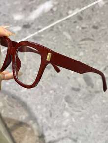 1 Pair Women's Burgundy Square Frame Glasses, Fashion Decorative Non-Prescription Glasses, Versatile For Daily Wear - 多色 - 查看 3