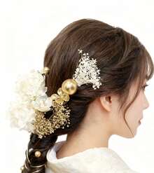 17本 手作り髪飾り 【5色展開】人気 髪飾り セット ヘアアクセサリー ヘアーアレンジ 花 ドライフラワー 水引 振袖 和服 和装 着物 袴 浴衣 成人式 結婚式 卒業式 七五三 お祭り ポニーテール - ホワイト - チェックする 2