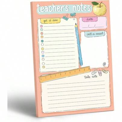 Teacher Planner Pad U2013 Weekly Undated Lesson Planner Teachers U2013 60 Tear - Off Sheets U2013 9u201Dx 6u201D Compact Desk Notepad With Notes And Contact Section U2013 Stylish Peach Border