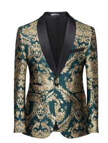Mens Tuxedo Jacket Paisley Shawl Lapel Suit Blazer Coat Jacket For Dinner,Prom,Wedding - 綠色 - 查看 4