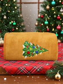 1pc Coral Fleece Black Christmas Towel With Cartoon Characters - Santa Claus, Christmas Tree, Gingerbread Man, Soft, Absorbent, Suitable For Bathroom Decor, Beach, Pool, Christmas Gift Shower Towels For Beaty Salon, Hotel Sports,Home Essentials, Towel, Skin Care