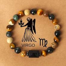 12 Zodiac Signs Natural Stone Beaded Tiger Eye & Picture Stone Bracelet - Bracelet - View 12