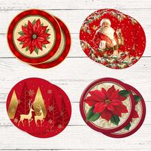 4 piezas/8 piezas Posavasos con tema navideño, posavasos absorbentes con estampado navideño para café, cocina, mesa, habitación, decoración de bar, regalo navideño - Multicolor - Ver 14