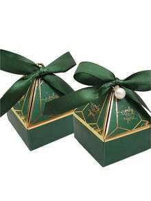 10 zielonych pudełek prezentowych z perłową wstążką, pudełka na upominki na imprezę, pudełka na słodycze, odpowiednie na urodziny, ślub, prezenty świąteczne