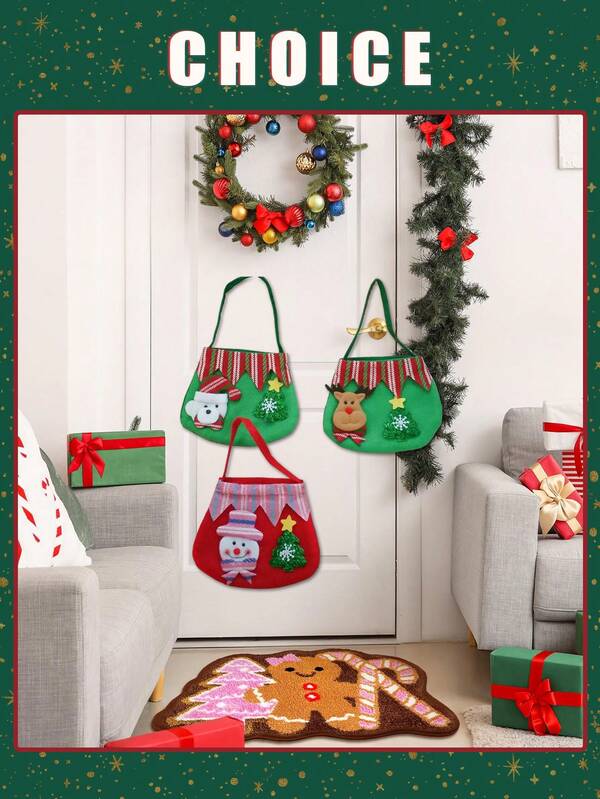 1 Bolsa de regalo de Navidad con decoración de muñeca de dibujos animados, bolsa para dulces y manzanas de Navidad para fiesta navideña