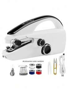 圣诞便携式手持缝纫机，配件齐全，轻巧有趣，快速便捷，节省空间，缝纫方便快捷，适用于2毫米以内薄面料的快速缝纫，可用于制作靠垫、窗帘、服装、工艺品、可爱的万圣节糖果袋，也适合旅行、家居和DIY项目。