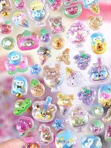 3D Cute Stickers 3D Cartoon Scene Reusable Fun DIY Scrapbook Planner Diary Laptop Mobile Phone Case Sticker Adult Relief, Sticked On Suitcase Computer Water Cup Mobile Phone Case Refrigerator Wall Helmet Cabinet Box Door Bed Guitar