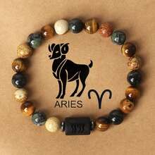 12 Zodiac Signs Natural Stone Beaded Tiger Eye & Picture Stone Bracelet - Bracelet - View 2