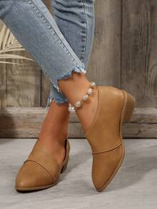 Fall/Winter Plus Size Women's New Arrival Ankle Pointed Toe Chunky Heel Mid-Heel Boots - Khaki - View 7
