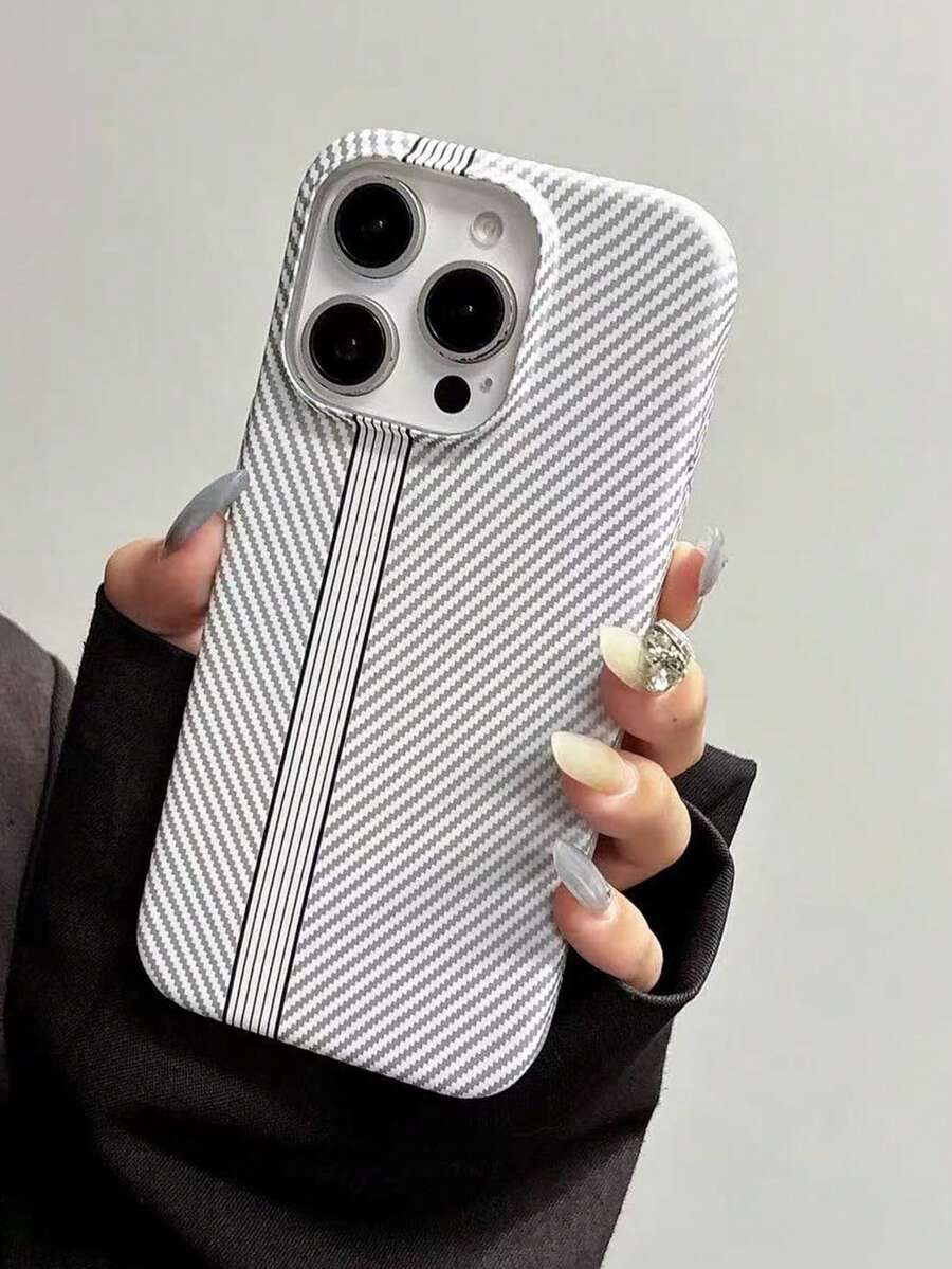 奢华碳纤维纹理防震保险杠手机壳适用于 iPhone16 14 Pro 13 12 15 Pro Max 硬背壳保护套 FundasiPhone17/17pro/17promax - 白色 - 查看 1