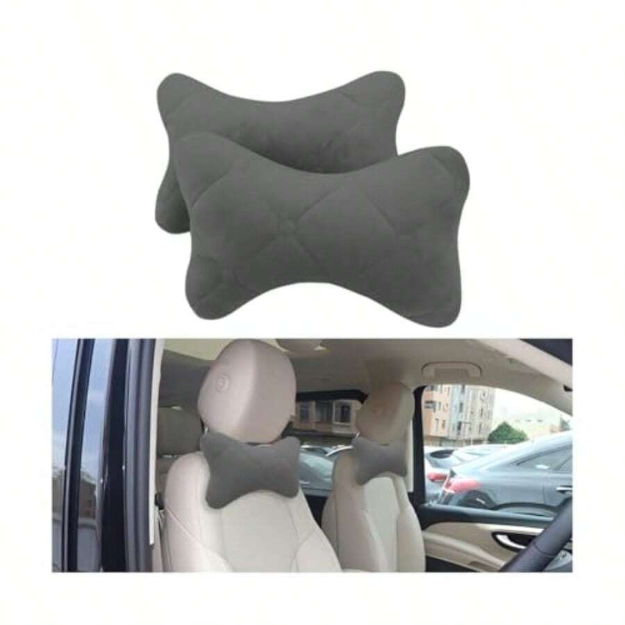 2PCS Car Headrest Pillow Soft Comfortable Vehicle Neck Pillow Cushion Automotive Interior Head Rest Pad Accessories For Driving Fatigue Relief Universal For SUV Sedan Truck GreyLW - Xám - Xem 1
