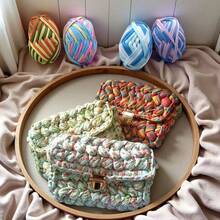 1pc Colorful T-Shirt Yarn Elastic Fabric Crochet Cloth Yarn For DIY Knitting, 36 Yards Soft Thick Polyester Fabric Knitting Yarn For Hand Beginner DIY Bag, Basket, Cushion, Crocheting Projects, Home Decor 100g/3.53oz - Multicolor - View 5