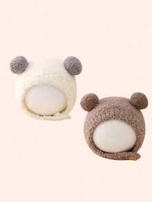 婴儿毛绒冬季无檐便帽，适合男婴和女婴