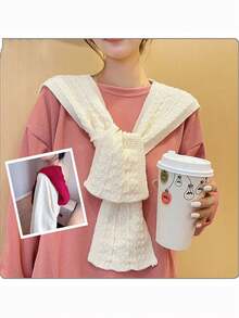 1pc Women Fashion Solid Color Cable Knit Textured Pattern Warm Windproof Hooded Scarf Neck Warmer, Suitable For Dates, Daily Wear, Shopping