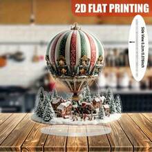2D Flat Seasonal Gift, Charming Acrylic Village Decor With Colorful Houses, Hot Air Balloons & Holiday Trees - Printed Holiday Tabletop Display, Home Office Living Room Cabin Decoration - Multicolor - View 5