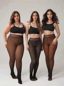 1 PC Plus Size High-Waist Warm Fleece Lined Tight Leggings (Fake Translucent Sheer Thermal Pantyhose) - Tummy-Control & Butt-Lifting, Autumn & Winter Warm Pants, Stretchy Fabric & Body-Hugging, Stylish & Versatile - Sữa lắc - Xem 6