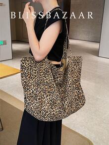 女士时尚豹纹单肩托特包，大容量沙滩包休闲购物手提包，夏季必备，非常适合度假和休假，书包，大容量，便携，适合少女、女大学生、白领，非常适合工作、返校、初中、高中、大学、度假，豹纹包，秋冬时尚猎豹印花女士钱包，新款秋冬虎纹女士包 - 彩色 - 查看 1