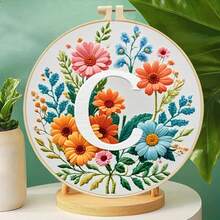 26 Alphabet Floral Cross Stitch Kit - DIY Materials (Including Embroidery Frame, Needles, Threads, Printed Fabric) With Instructions, 11CT Grid 29*29cm Decorative Painting, Home Gift, Beginner Embroidery - Multicolor - View 5