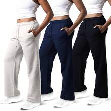 3 Pack Women's Wide Leg Sweatpants Workout And Yoga (Plus Sizes Available) ZQZF - Black / Navy / Lt. Heather Grey - View 1