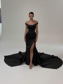 Basrey New Elegant White Spaghetti Strap Bodycon Maxi Dress, Floor Length Gown, Bridesmaid Dress, Suitable For Weddings And Bridesmaid - Black - View 8