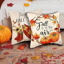 EstiloJuego De 4 Fundas De Almohada De OtoñO De 18 X 18 Pulgadas, Funda De CojíN De Lino Para Sofá, DecoracióN De OtoñO, Adecuado Para La DecoracióN Del Hogar (Estilo D)VersióN Mejorada - Estilo D - Ver 7