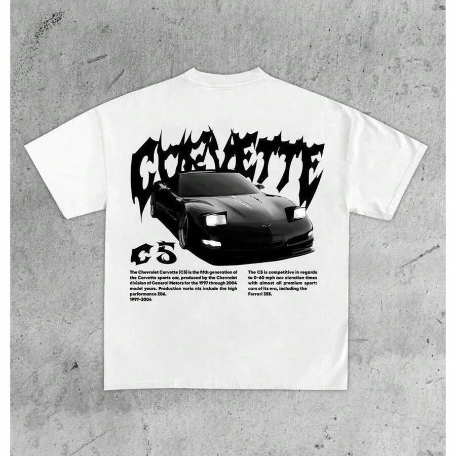 Corvette C5 T-Shirt, Retro Car Graphic Tee, Y2K Streetwear Shirt For Car Enthusiasts, Vintage Chevy Racing - trắng - Xem 1