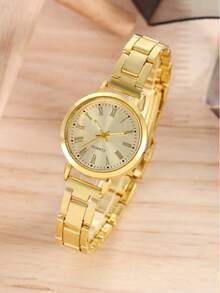 2 piezas Conjunto de relojes de cuarzo de moda para mujer - Correa de acero inoxidable, diseño minimalista elegante, reloj de pulsera con esfera pequeña y movimiento de cuarzo preciso - Dorado - Ver 2