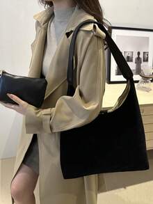 Large Capacity Suede Tote Bag For Women 2026 New Korean Style Premium Fashion Casual Versatile 2 Pieces Set Shoulder Commuter Shopping Bag - Black - View 3