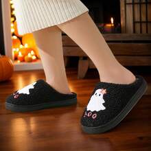 Cozy Plush Halloween Pumpkin Slippers, Non-Slip Fluffy Design - Boo - View 11