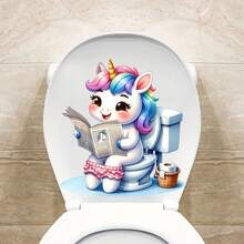1pc Home Decorations Cute Funny Cartoon Animals Newspaper Reading Toilet Sticker - Waterproof Self-Adhesive Bathroom Sticker, Compatible With Ceramic Surfaces, Animal Theme, Square, Must-Have Decorative Sticker For Home, Toilet Decoration Items Refresh Your Home