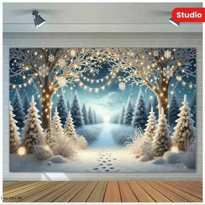 1件圣诞橱窗展示背景幕布，节日墙面装饰，无需用电，圣诞派对背景，圣诞庆典摄影道具