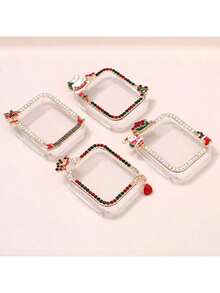 1pc Christmas Watch Band/Case Suitable For Apple Watch SE/8/7/6/5/4 Series 40/41mm And 44/45mm, Unique Hollow-Out Design With PC Hard Shell Material + Colorful Rhinestone Metal Frame - Direct Touch Screen With No Delay, Lightweight And Durable, Metal Band With Adjustable Folding Clasp, Great Gift - Watch Accessories (Not A Set, Watch Case And Band Sold Separately)