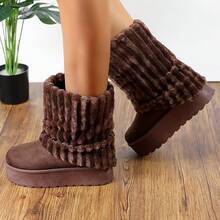 lunryet Women's Platform Fur Boots, Fuzzy Fleece Lined Ankle Booties, Anti-Slip BONA-6 - 棕色 - 查看 2