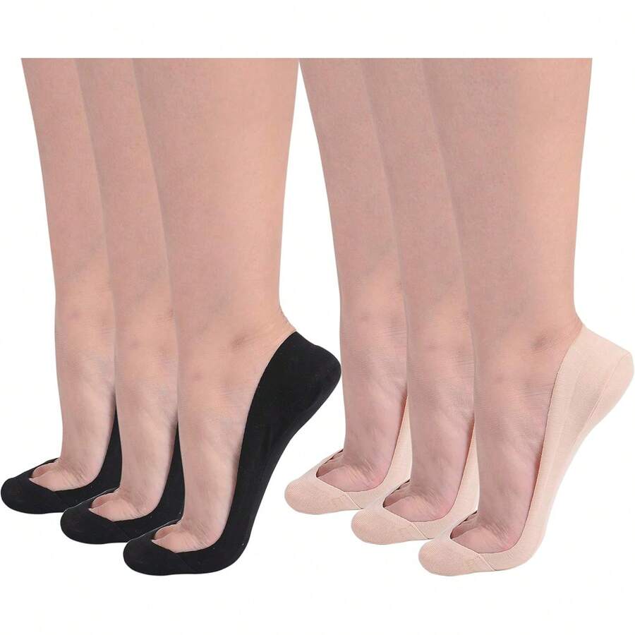 Calcetines Invisibles para Mujeres, Calcetines de Seda, Calcetines de Mujer Corte, Ultra Bajo con Agarres Antideslizantes - 3 pares: beige, negro y gris - Ver 1
