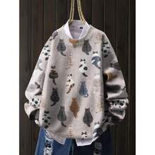 3D印花针织毛衣 - 满满可爱猫咪图案，3D立体印花，轻薄毛衣，四季皆宜，宽松休闲外套，结构化设计，显瘦效果