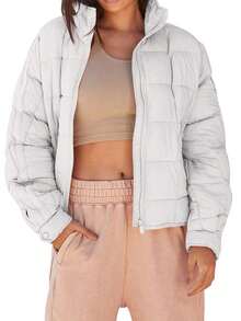 Winter Clothes For Women: Packable Puffer Jacket - Oversized Lightweight Down Coat With Zip Up Design - 白色 - 查看 2
