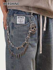 Hershine Wielowarstwowy metalowy łańcuch do spodni punkrockowych z nitami, kolcami i czaszką, personalizowany dodatek modowy dla kobiet, odpowiedni na imprezę, Halloween i Boże Narodzenie. Idealny prezent dla rodziny i przyjaciół na Boże Narodzenie, Halloween i Święto Dziękczynienia.
