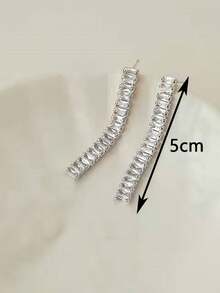 一对简约风格长款水晶耳环，适合女士婚礼和派对配饰 - 銀色 - 查看 7