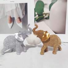 树脂大象装饰雕像，采用珠子和亮片精心制作，非常适合架子、客厅、橱柜装饰、桌面大象装饰 - 點珠象 - 查看 2