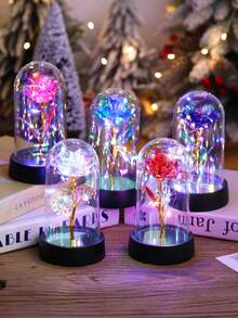 1pc Realistic Colorful Gold Foil Rose Flower Lamp, Desktop Decorative Rose Flower Light, Rose Flower Gift For Valentine's Day, Mother's Day, Thanksgiving, Couple's Memorabilia, Christmas Desktop Decor Flower Lamp, Suitable As Christmas Gift For Friends And Family - Multicolor - View 4