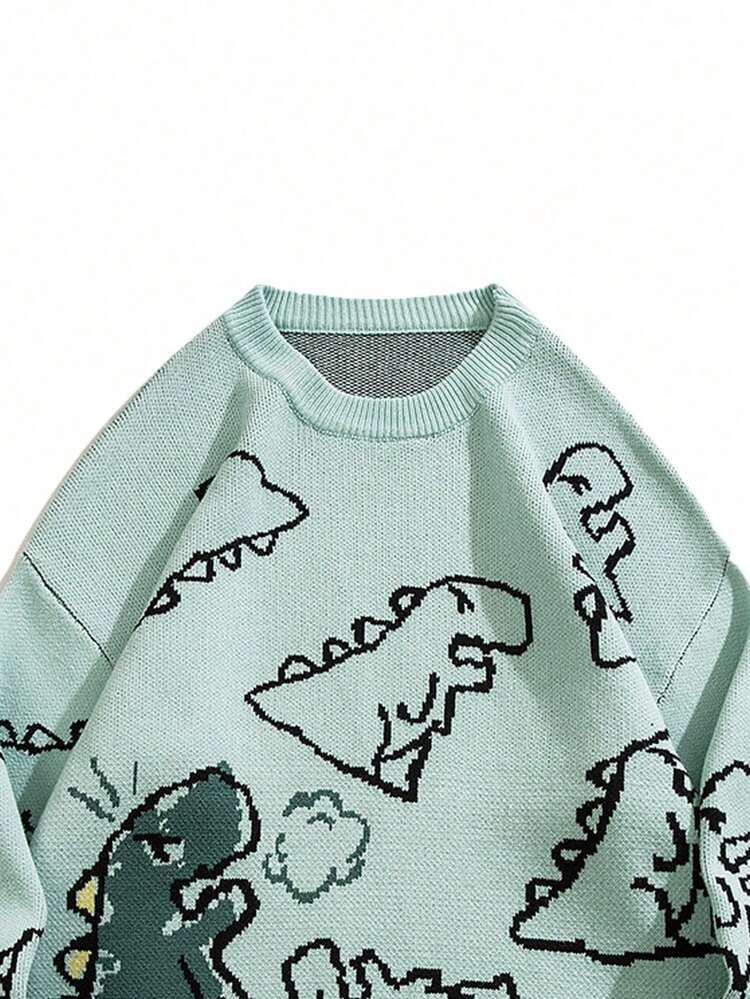 ANDREILEE 男士长袖恐龙图案毛衣 - 薄荷綠 - 查看 3